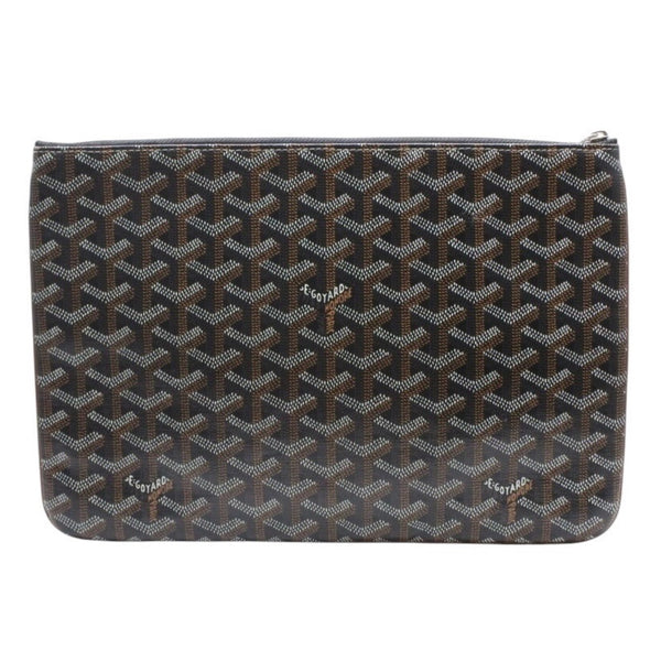 Very good condition GOYARD Sena MM clutch bag herringbone pattern black brown PVC leather used 4a001260
