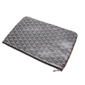 Very good condition GOYARD Sena MM clutch bag herringbone pattern black brown PVC leather used 4a001260