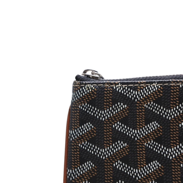 Very good condition GOYARD Sena MM clutch bag herringbone pattern black brown PVC leather used 4a001260