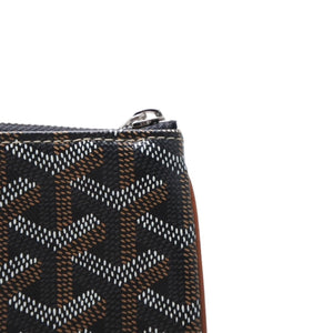 Very good condition GOYARD Sena MM clutch bag herringbone pattern black brown PVC leather used 4a001260