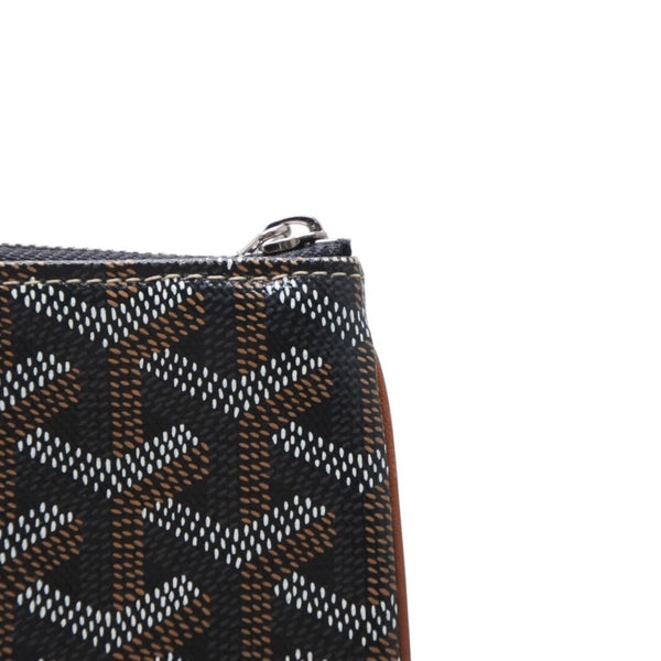 Very good condition GOYARD Sena MM clutch bag herringbone pattern black brown PVC leather used 4a001260