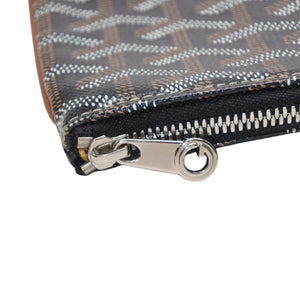 Very good condition GOYARD Sena MM clutch bag herringbone pattern black brown PVC leather used 4a001260