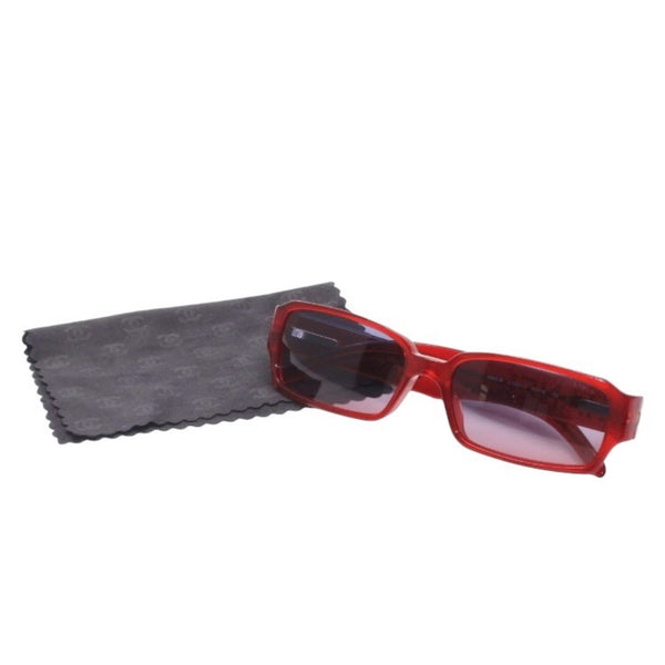 Very Good Condition CHANEL Sunglasses Eyewear 5060-B c.722/12 Size 55□16 135 Coco Mark Rhinestone Clear Red Used 4a001353