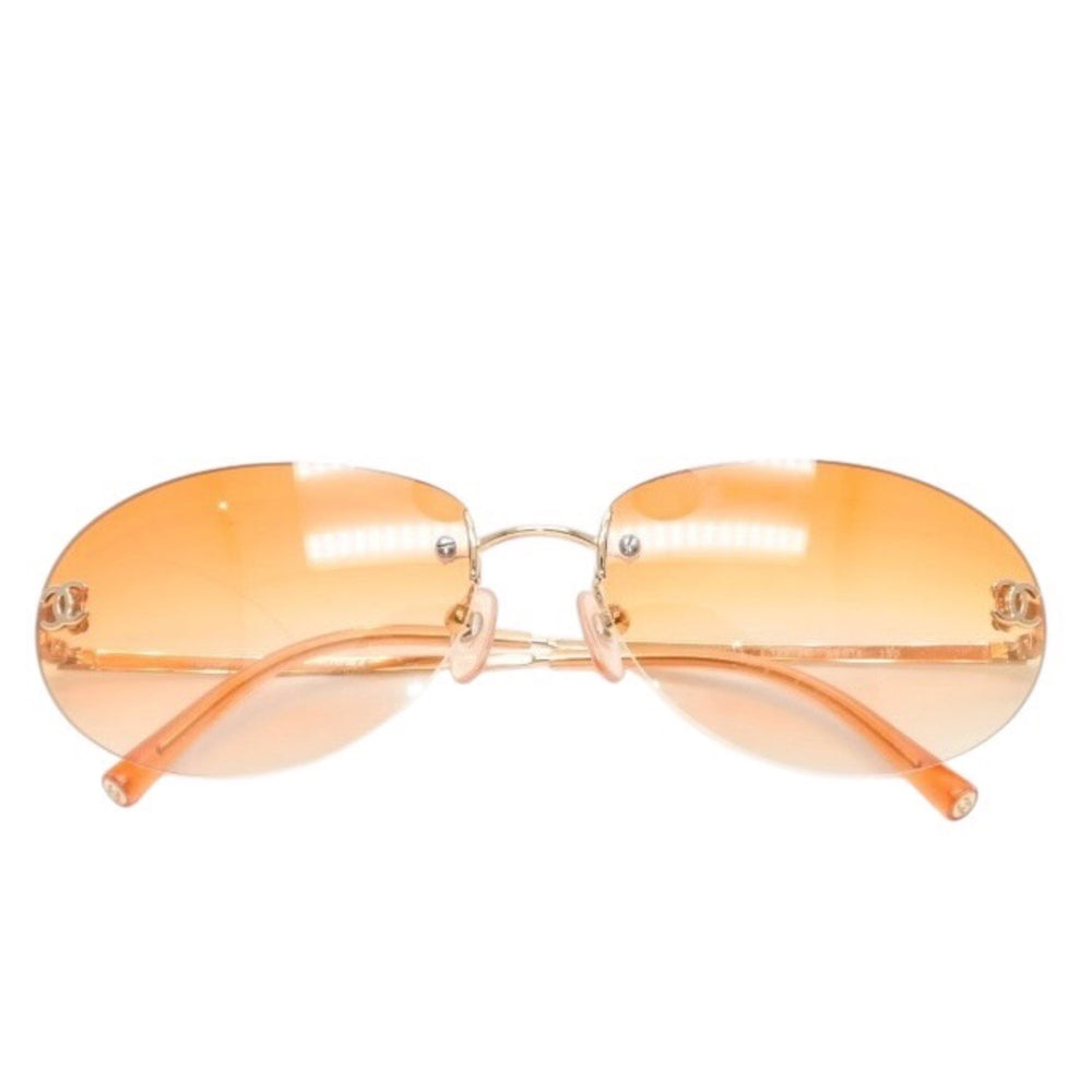 極美品 CHANEL シャネル リムレス サングラス アイウェア 4013 c.125/56 サイズ59□16 130 ココマーク オレンジ グラデーション 中古 4a001354