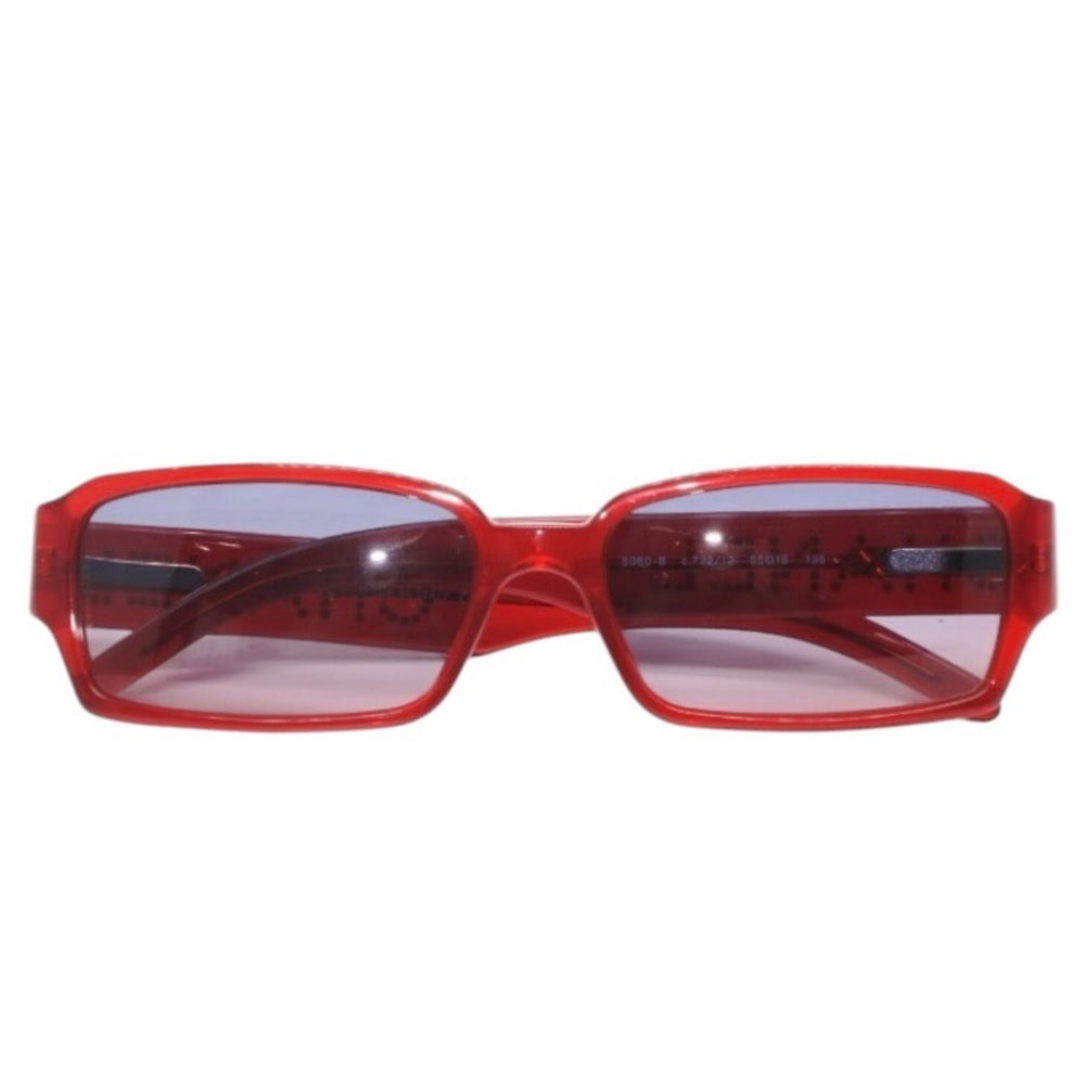 極美品 CHANEL シャネル サングラス アイウェア 5060-B c.722/12 サイズ55□16 135 ココマーク ラインストーン クリアレッド 中古 4a001353