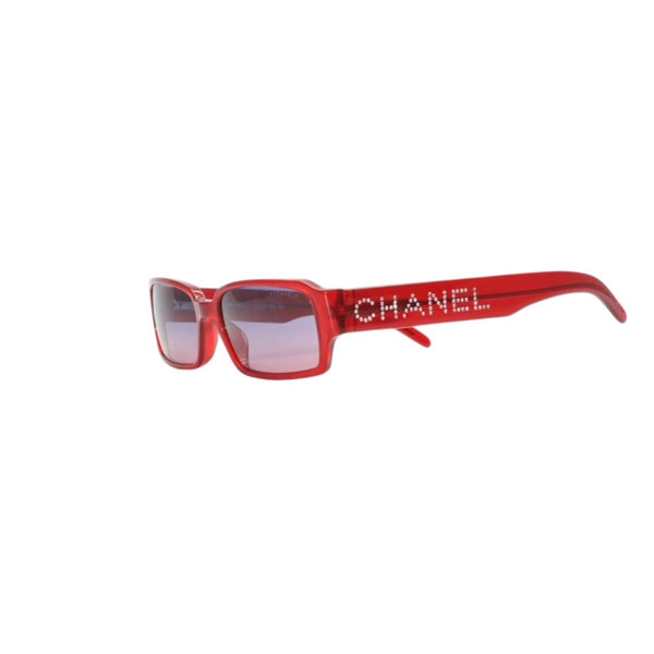 Very Good Condition CHANEL Sunglasses Eyewear 5060-B c.722/12 Size 55□16 135 Coco Mark Rhinestone Clear Red Used 4a001353