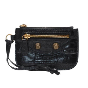 極美品 BALENCIAGA バレンシアガ レザー コインケース ブラック イタリア製 ゴールド金具 中古 4a001426