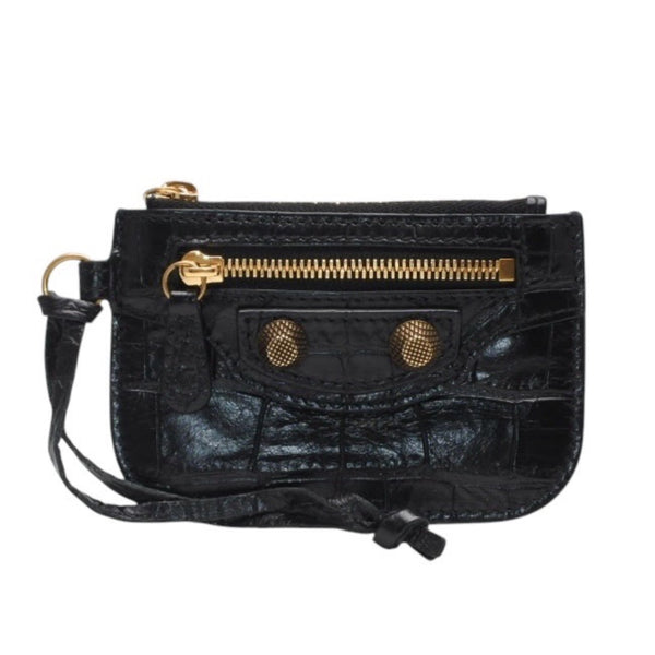 極美品 BALENCIAGA バレンシアガ レザー コインケース ブラック イタリア製 ゴールド金具 中古 4a001426