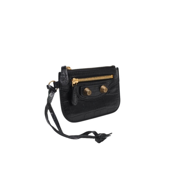 極美品 BALENCIAGA バレンシアガ レザー コインケース ブラック イタリア製 ゴールド金具 中古 4a001426