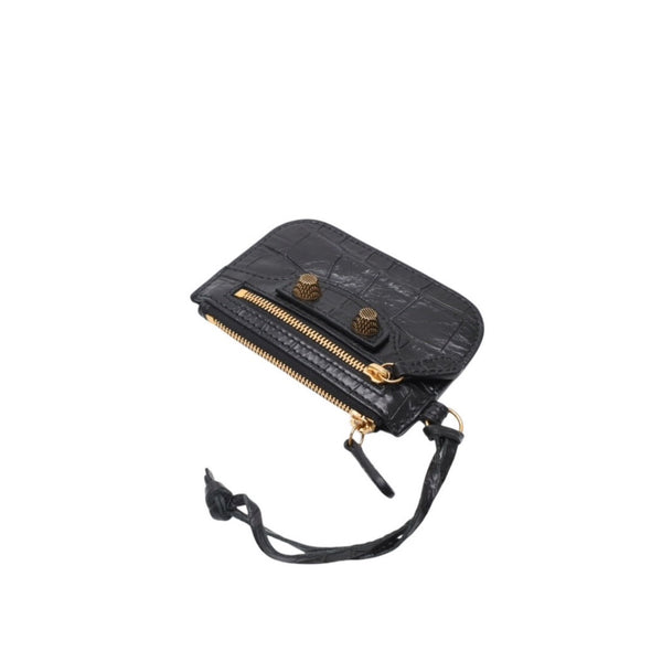 極美品 BALENCIAGA バレンシアガ レザー コインケース ブラック イタリア製 ゴールド金具 中古 4a001426