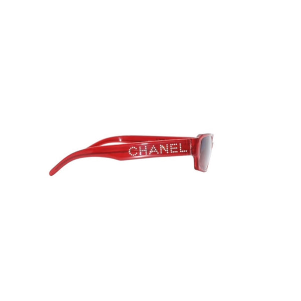 Very Good Condition CHANEL Sunglasses Eyewear 5060-B c.722/12 Size 55□16 135 Coco Mark Rhinestone Clear Red Used 4a001353