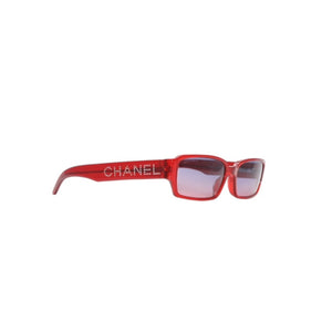 Very Good Condition CHANEL Sunglasses Eyewear 5060-B c.722/12 Size 55□16 135 Coco Mark Rhinestone Clear Red Used 4a001353