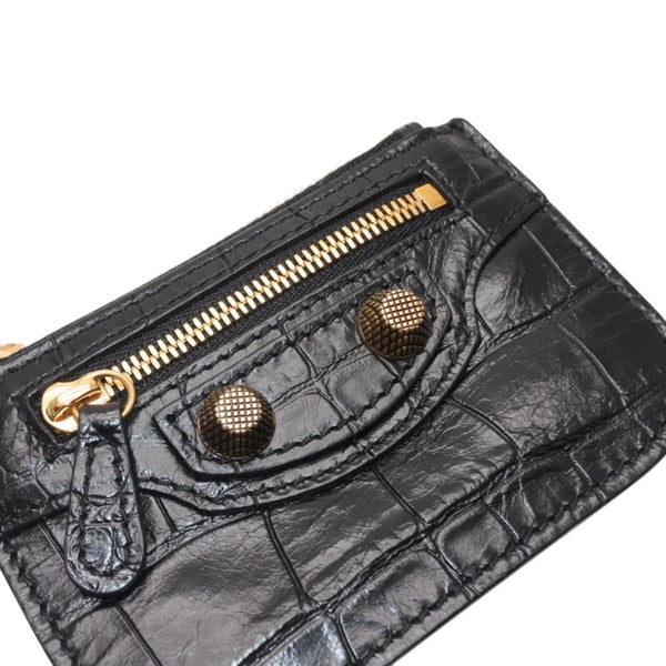 極美品 BALENCIAGA バレンシアガ レザー コインケース ブラック イタリア製 ゴールド金具 中古 4a001426