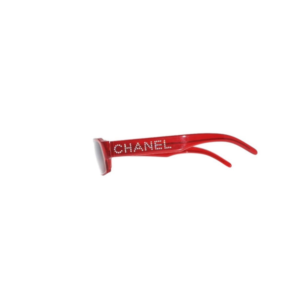 Very Good Condition CHANEL Sunglasses Eyewear 5060-B c.722/12 Size 55□16 135 Coco Mark Rhinestone Clear Red Used 4a001353