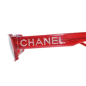 Very Good Condition CHANEL Sunglasses Eyewear 5060-B c.722/12 Size 55□16 135 Coco Mark Rhinestone Clear Red Used 4a001353