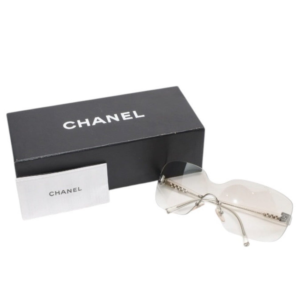 極美品 CHANEL シャネル リムレス シールド サングラス アイウェア 4029 c.159/6I サイズ120 ココマーク シルバー クリア 中古 4a001387