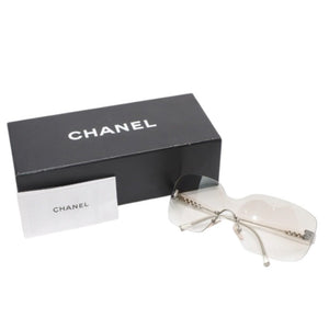 極美品 CHANEL シャネル リムレス シールド サングラス アイウェア 4029 c.159/6I サイズ120 ココマーク シルバー クリア 中古 4a001387
