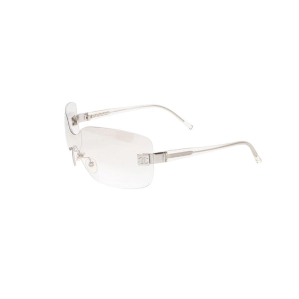 極美品 CHANEL シャネル リムレス シールド サングラス アイウェア 4029 c.159/6I サイズ120 ココマーク シルバー クリア 中古 4a001387