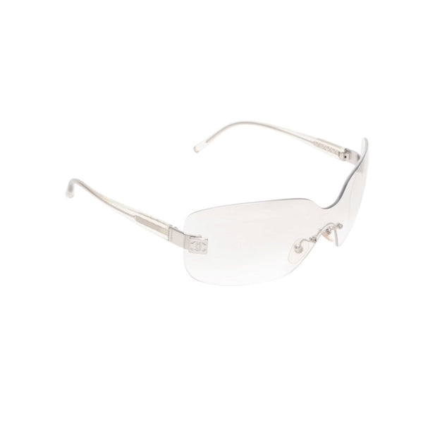 極美品 CHANEL シャネル リムレス シールド サングラス アイウェア 4029 c.159/6I サイズ120 ココマーク シルバー クリア 中古 4a001387