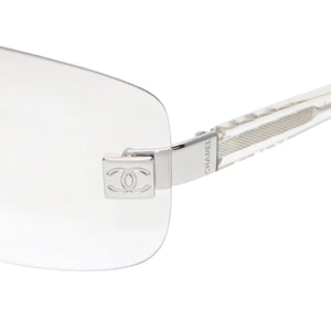 極美品 CHANEL シャネル リムレス シールド サングラス アイウェア 4029 c.159/6I サイズ120 ココマーク シルバー クリア 中古 4a001387