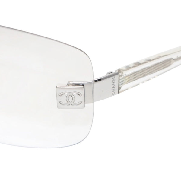 極美品 CHANEL シャネル リムレス シールド サングラス アイウェア 4029 c.159/6I サイズ120 ココマーク シルバー クリア 中古 4a001387