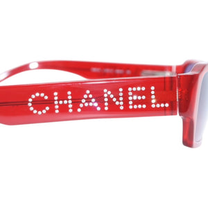 Very Good Condition CHANEL Sunglasses Eyewear 5060-B c.722/12 Size 55□16 135 Coco Mark Rhinestone Clear Red Used 4a001353