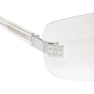 極美品 CHANEL シャネル リムレス シールド サングラス アイウェア 4029 c.159/6I サイズ120 ココマーク シルバー クリア 中古 4a001387