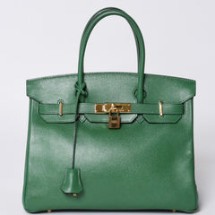 Very Good Condition HERMES BIRKIN 30 Handbag Couchevel Green GD Hardware 〇Z Stamp Made in 1996 Used 4a001355