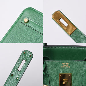 Very Good Condition HERMES BIRKIN 30 Handbag Couchevel Green GD Hardware 〇Z Stamp Made in 1996 Used 4a001355