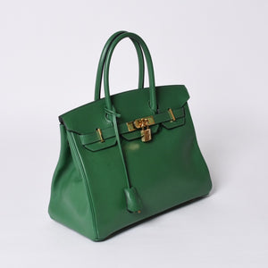Very Good Condition HERMES BIRKIN 30 Handbag Couchevel Green GD Hardware 〇Z Stamp Made in 1996 Used 4a001355