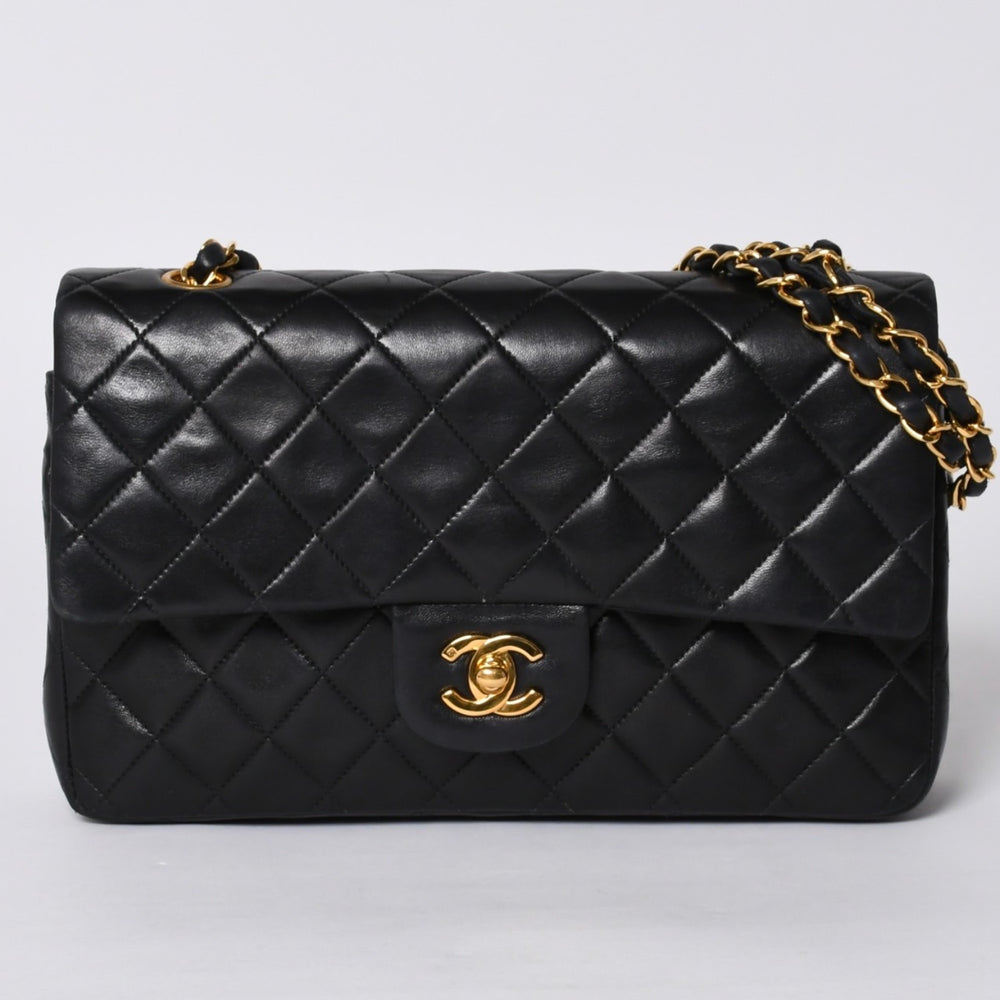 極美品 CHANEL シャネル マトラッセ25 Wフラップ Wチェーンショルダーバッグ 4番台 ココマーク ラムスキン ブラック中古 4a001342