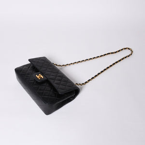 極美品 CHANEL シャネル マトラッセ25 Wフラップ Wチェーンショルダーバッグ 4番台 ココマーク ラムスキン ブラック中古 4a001342