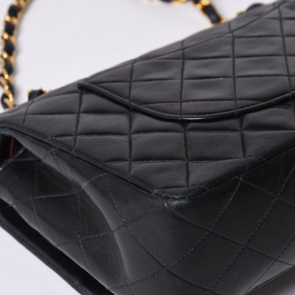 極美品 CHANEL シャネル マトラッセ25 Wフラップ Wチェーンショルダーバッグ 4番台 ココマーク ラムスキン ブラック中古 4a001342
