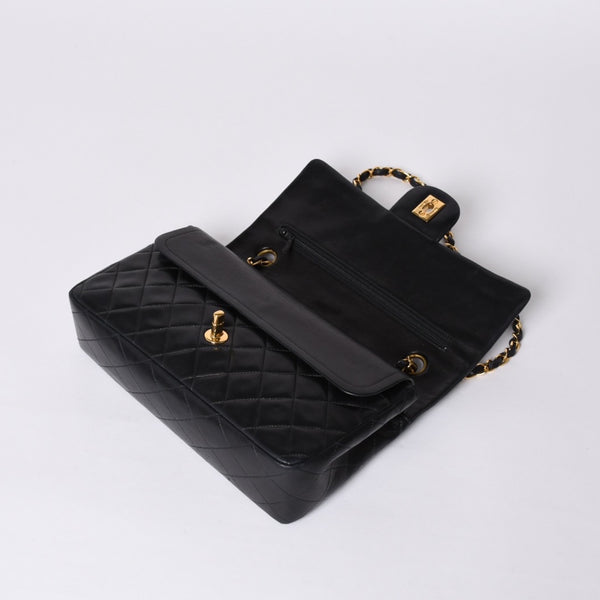 極美品 CHANEL シャネル マトラッセ25 Wフラップ Wチェーンショルダーバッグ 4番台 ココマーク ラムスキン ブラック中古 4a001342