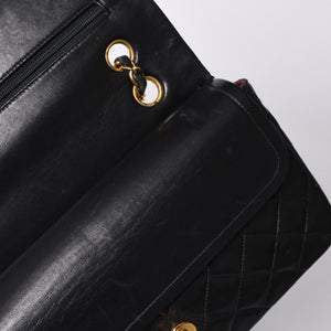 極美品 CHANEL シャネル マトラッセ25 Wフラップ Wチェーンショルダーバッグ 4番台 ココマーク ラムスキン ブラック中古 4a001342