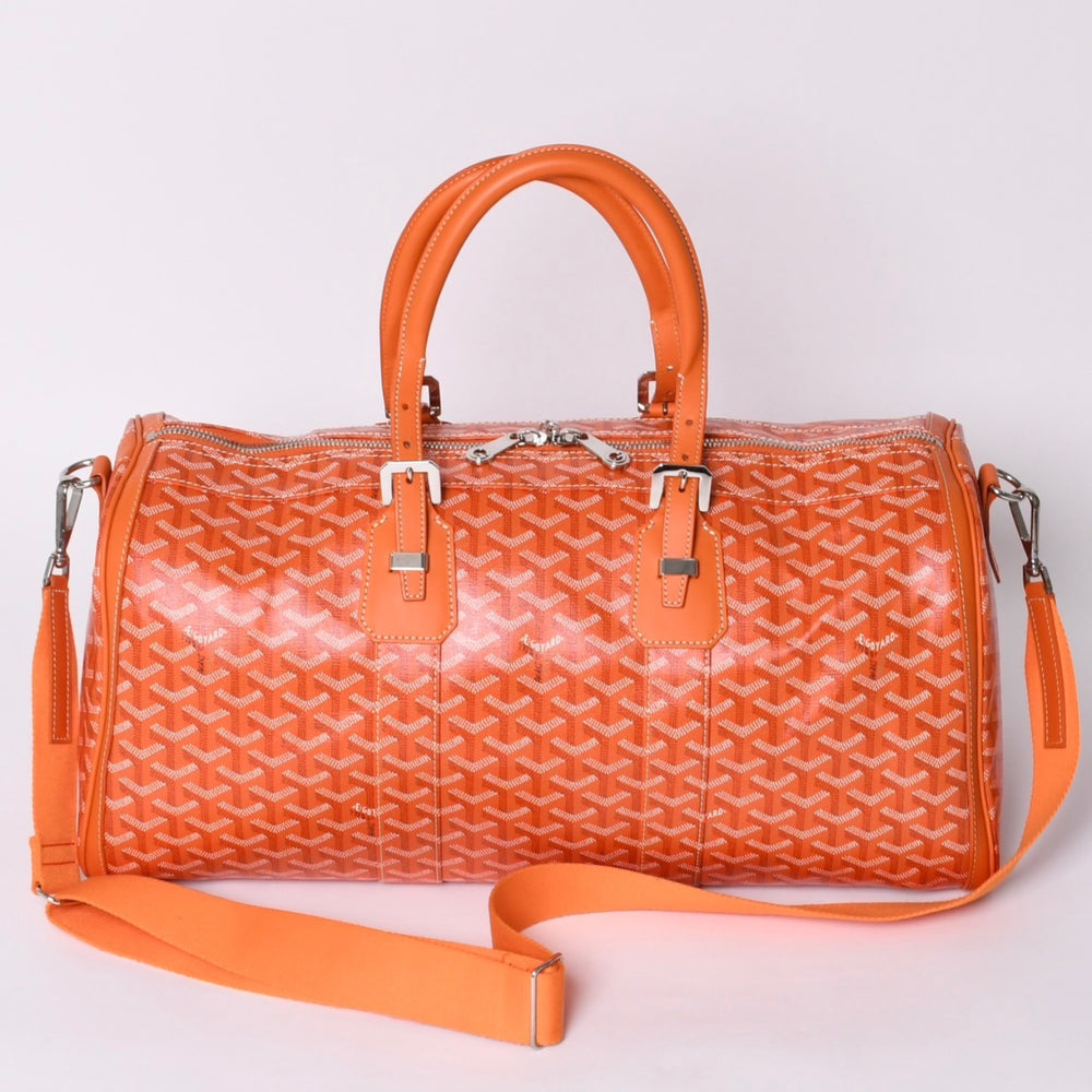 新品未使用 GOYARD ゴヤール クロワジュール45 ボストンバッグ トラベルバッグ オレンジ PVC レザー シルバー金具 中古 4a000983