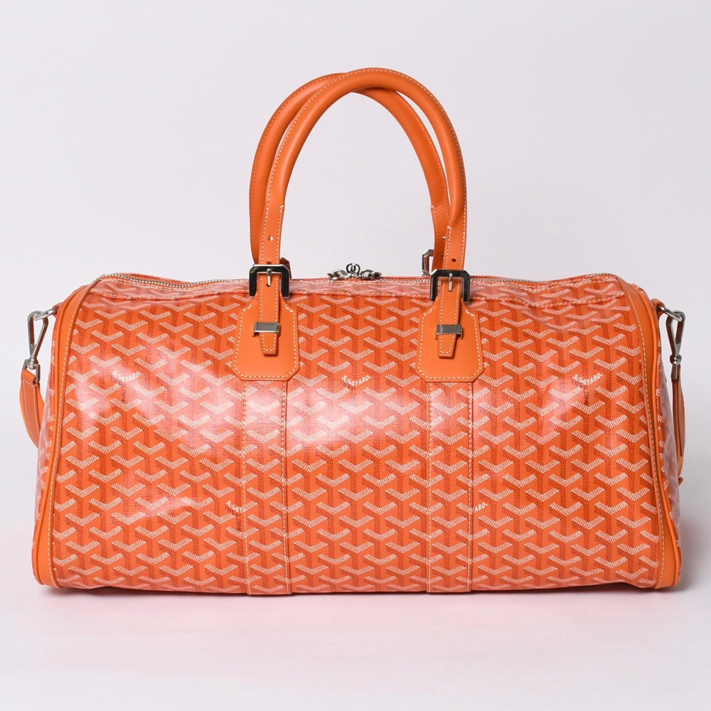 新品未使用 GOYARD ゴヤール クロワジュール45 ボストンバッグ トラベルバッグ オレンジ PVC レザー シルバー金具 中古 4a000983