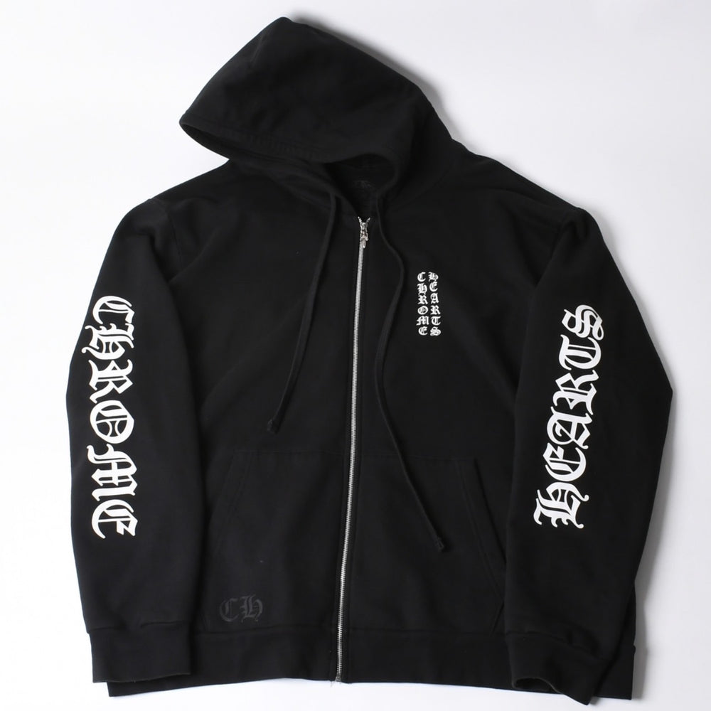 CHROME HEARTS クロムハーツ Old English Logo オールドイングリッシュロゴ ダガージップ ジップアップ フーディー ブラック 美品 中古 4a001356
