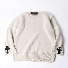 CHROME HEARTS Cashmere Knit Sweater ONE SIZE 68-112 CH Cross Patch 3 Patch Beige Silver 925 Good Condition Used 4a001408