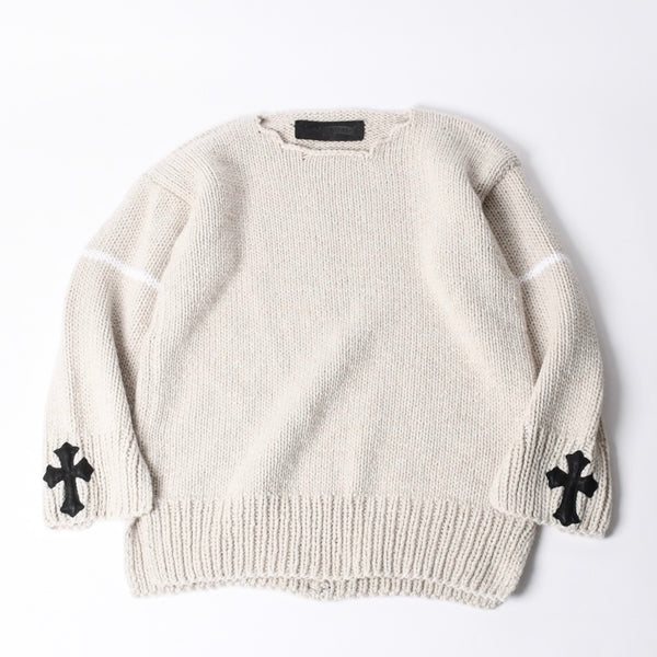 CHROME HEARTS Cashmere Knit Sweater ONE SIZE 68-112 CH Cross Patch 3 Patch Beige Silver 925 Good Condition Used 4a001408