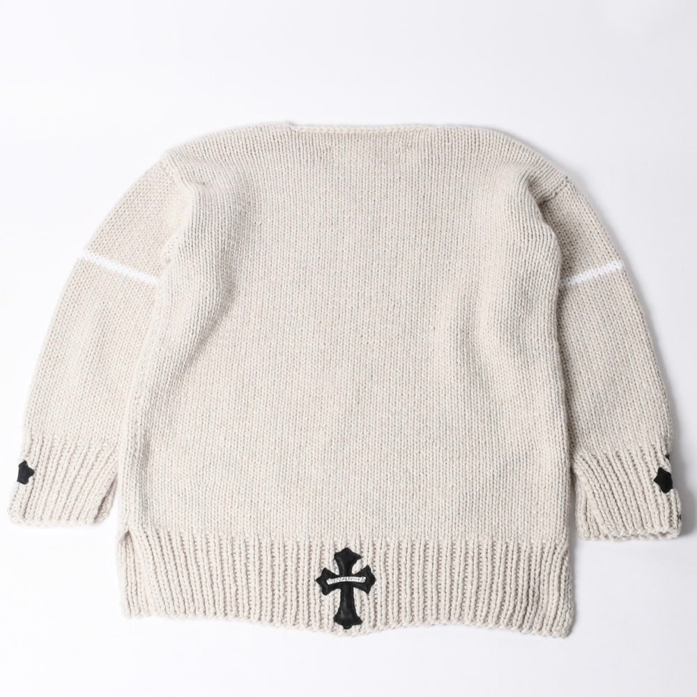 CHROME HEARTS Cashmere Knit Sweater ONE SIZE 68-112 CH Cross Patch 3 Patch Beige Silver 925 Good Condition Used 4a001408