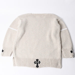CHROME HEARTS Cashmere Knit Sweater ONE SIZE 68-112 CH Cross Patch 3 Patch Beige Silver 925 Good Condition Used 4a001408
