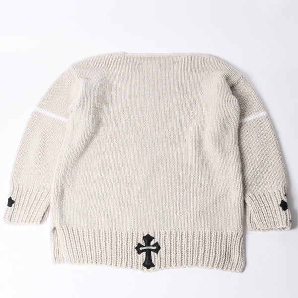 CHROME HEARTS Cashmere Knit Sweater ONE SIZE 68-112 CH Cross Patch 3 Patch Beige Silver 925 Good Condition Used 4a001408