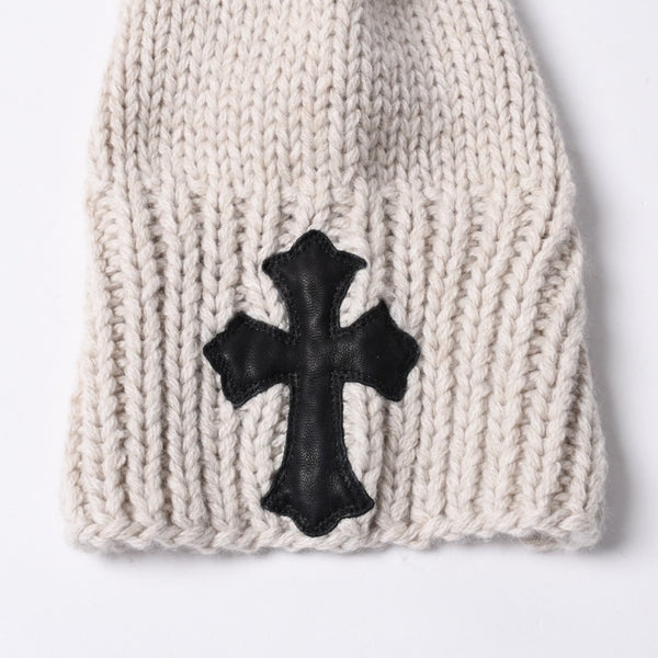 CHROME HEARTS Cashmere Knit Sweater ONE SIZE 68-112 CH Cross Patch 3 Patch Beige Silver 925 Good Condition Used 4a001408