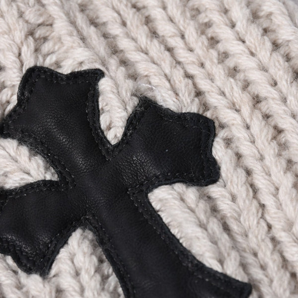 CHROME HEARTS Cashmere Knit Sweater ONE SIZE 68-112 CH Cross Patch 3 Patch Beige Silver 925 Good Condition Used 4a001408