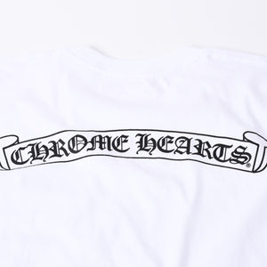 新品未使用品 CHROME HEARTS クロムハーツ 半袖Tシャツ バックスクロールロゴプリント サイズL ホワイト 中古 4a001381