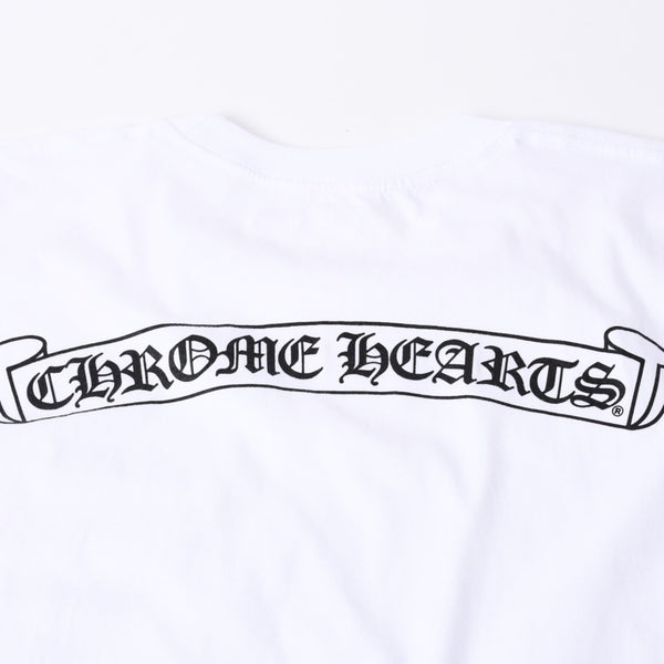 新品未使用品 CHROME HEARTS クロムハーツ 半袖Tシャツ バックスクロールロゴプリント サイズL ホワイト 中古 4a001381