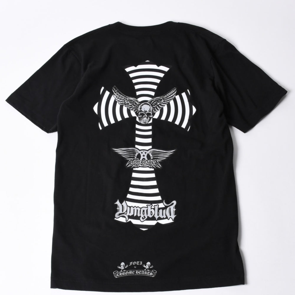 New and unused CHROME HEARTS × YUNGBLUD × Aerosmith × Joefoti Black short sleeve T-shirt Used 4a001382