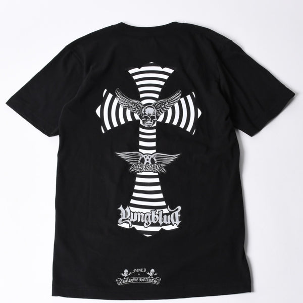 New and unused CHROME HEARTS × YUNGBLUD × Aerosmith × Joefoti Black short sleeve T-shirt Used 4a001382