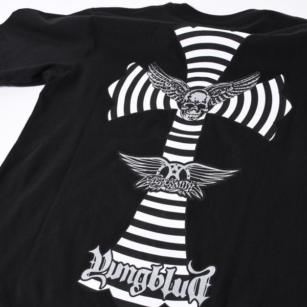 New and unused CHROME HEARTS × YUNGBLUD × Aerosmith × Joefoti Black short sleeve T-shirt Used 4a001382
